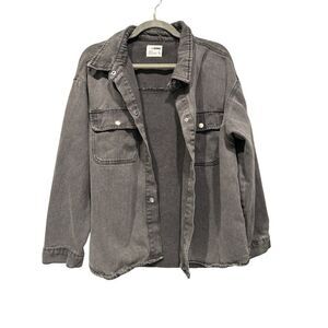 Ci Sono Women’s L Shacket Gray Wash Snap Front Oversized Shirt Western Preppy